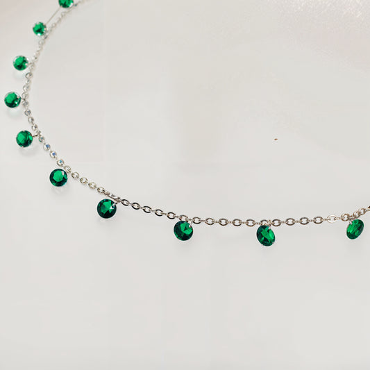 Emerald Green CZ Dangling Charm Necklace in Italian 92.5 Silver