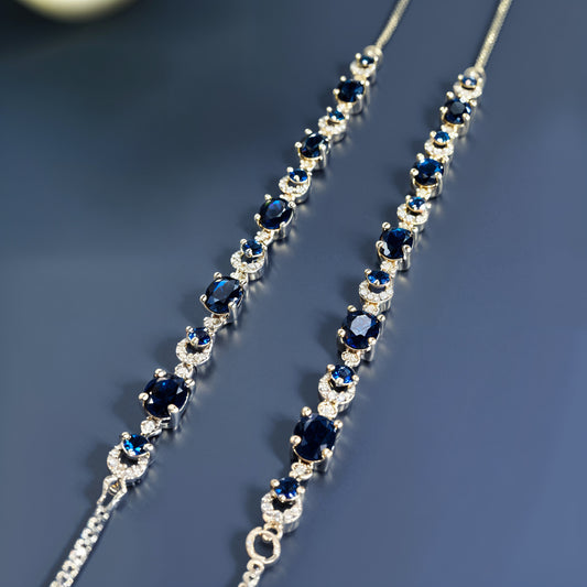 Midnight Sapphire Luxe Oval-Crown Anklet in Italian 92.5 Silver