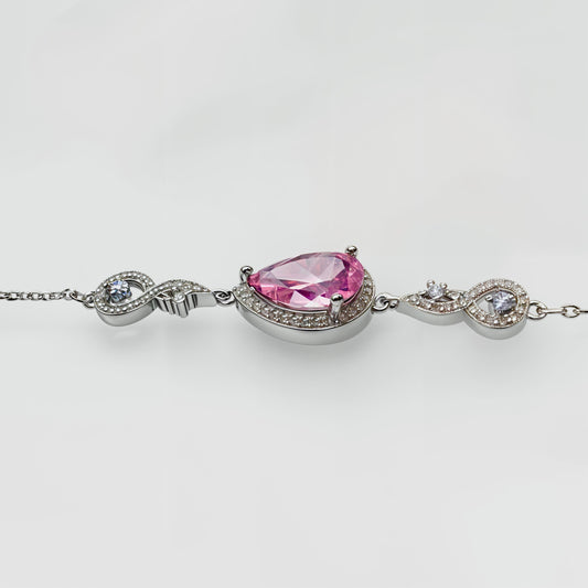 Pink Teardrop Halo CZ Bracelet in Italian 92.5 Silver