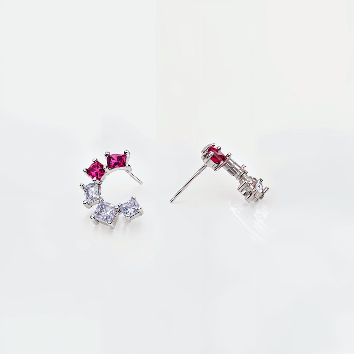 “Radiant Pink Aura Cascading CZ Cluster Earrings in Italian 92.5 Silver”