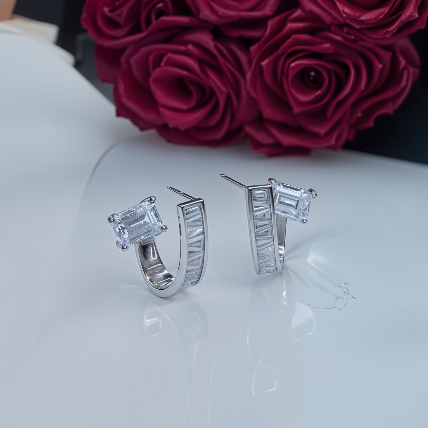 Radiant Baguette Elegance 92.5 Silver Hoops”