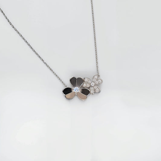 Dual Flower Necklace in Italian 92.5 Silver