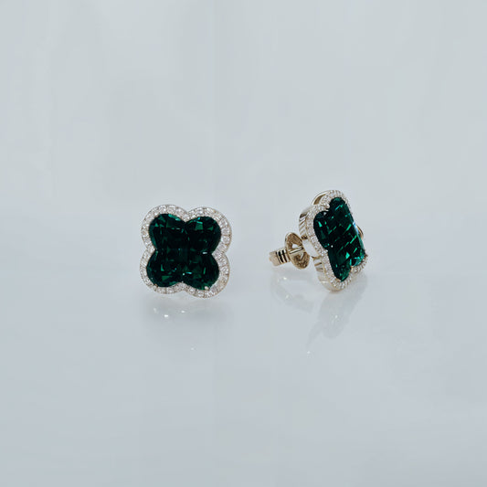 Emerald Mosaic Clover Studs in Italian 92.5 Silver