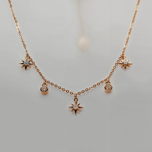 Star & CZ Charm Necklace in Italian 92.5 Silver