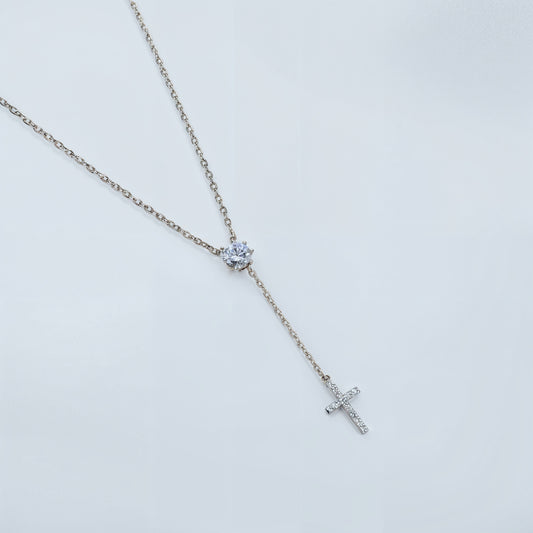 Elegant Cross Drop Necklace in Italian 92.5 Silver