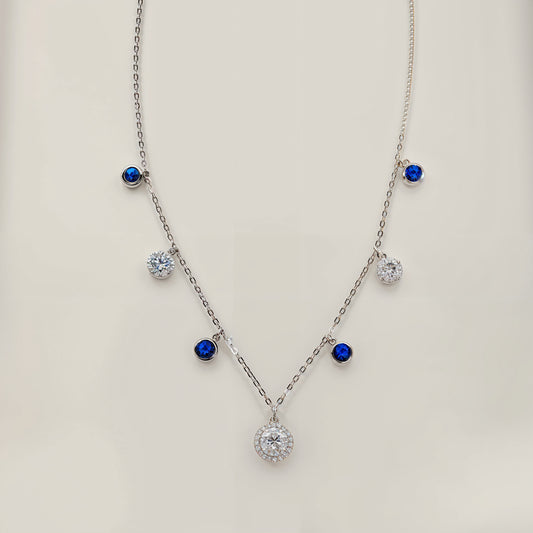 Celestial Blue Droplet Charm Necklace in Italian 92.5 Silve