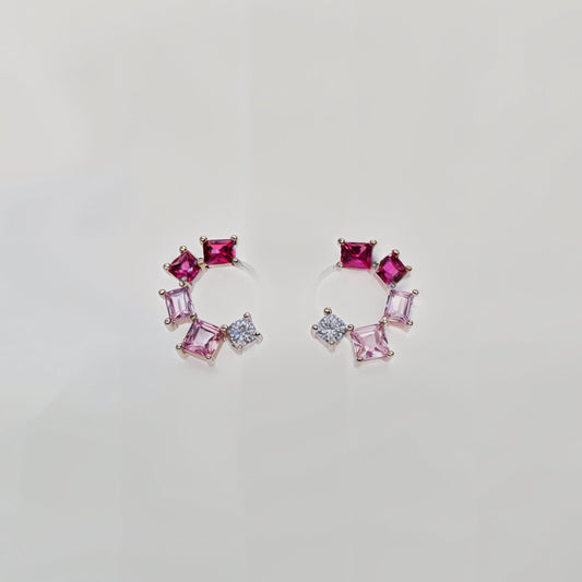 “Radiant Pink Aura Cascading CZ Cluster Earrings in Italian 92.5 Silver”