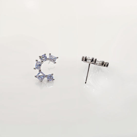 Radiant Crescent Cluster CZ Studs – Italian 92.5 Silver Elegance