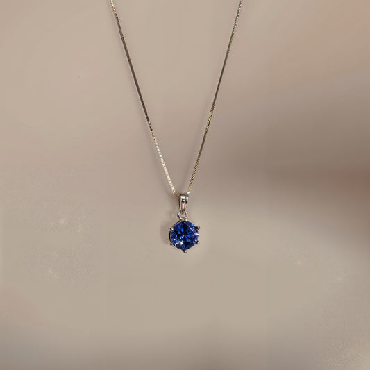 Blue Solitaire Necklace in Italian 92.5 Silver