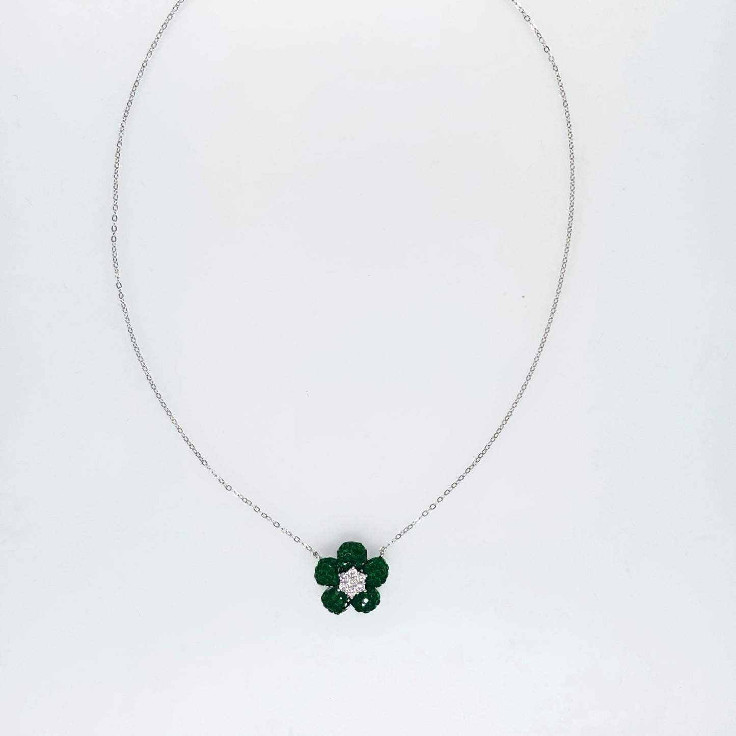 Emerald Blossom Elegance Necklace – Italian 92.5 Silver
