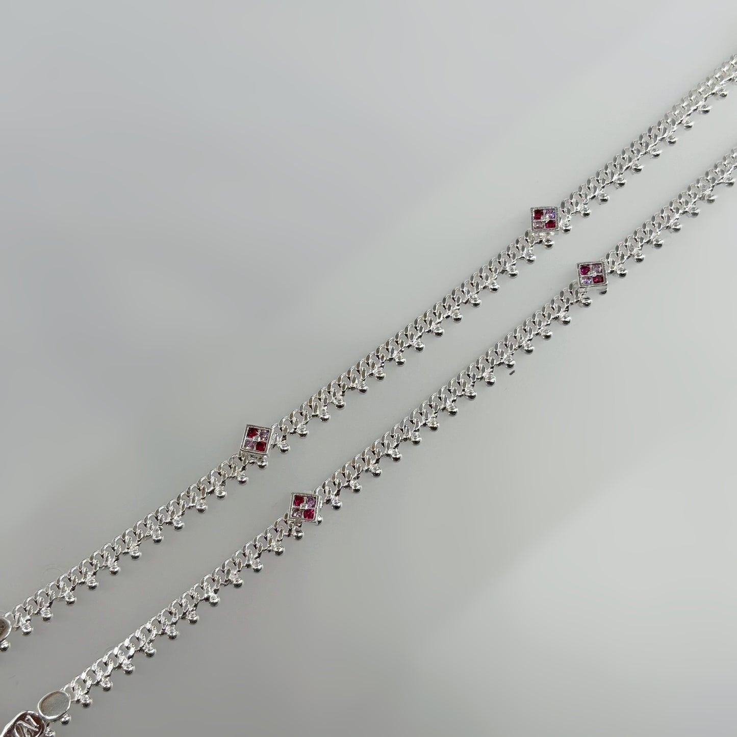 Delicate Silver Payal with Stone Accents