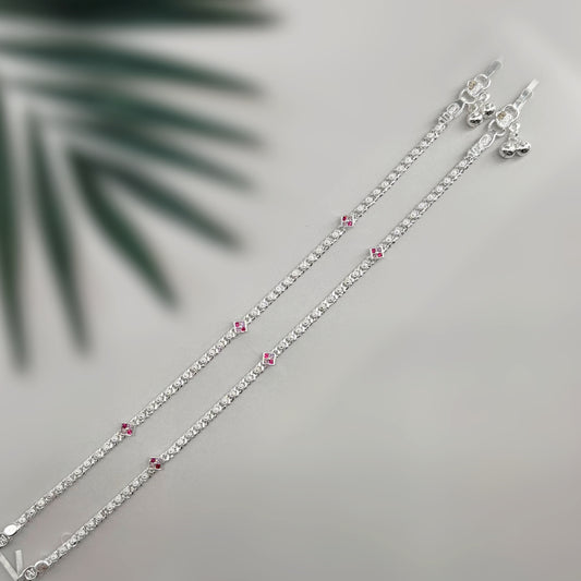 Elegant Silver Payal with Stone Accents