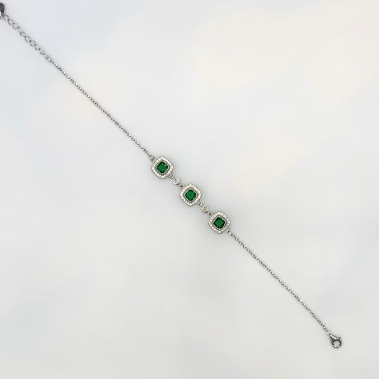 Emerald Majesty Cushion-Cut CZ Bracelet in Italian 92.5 Silver