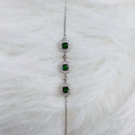Emerald Majesty Cushion-Cut CZ Bracelet in Italian 92.5 Silver