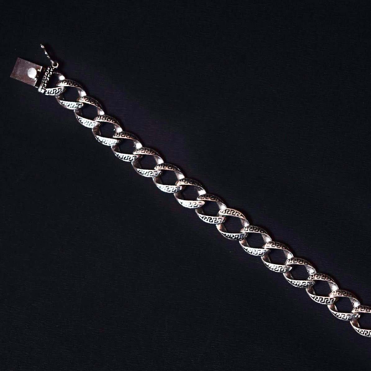 92.5 Silver Oxidised Greek Key Link Bracelet