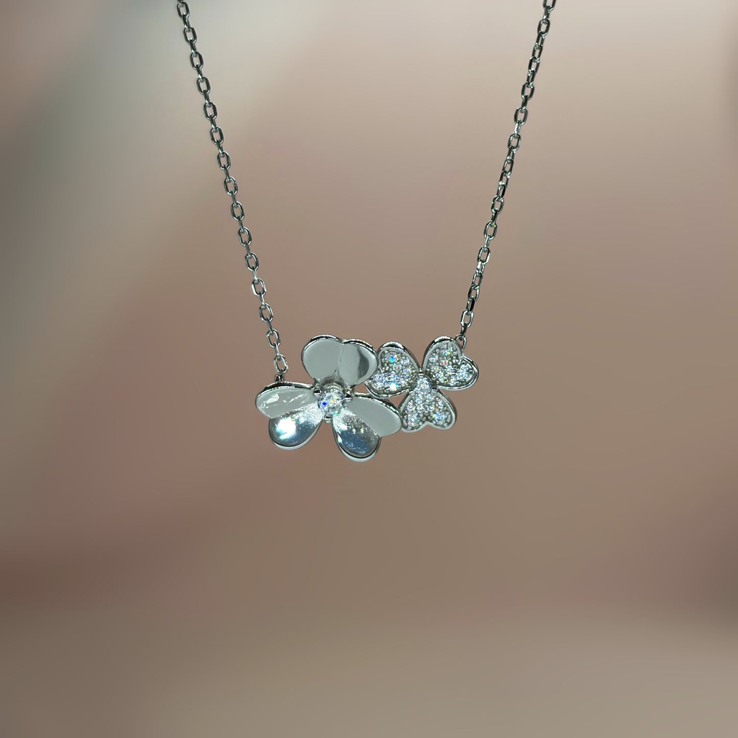 Dual Flower Necklace in Italian 92.5 Silver