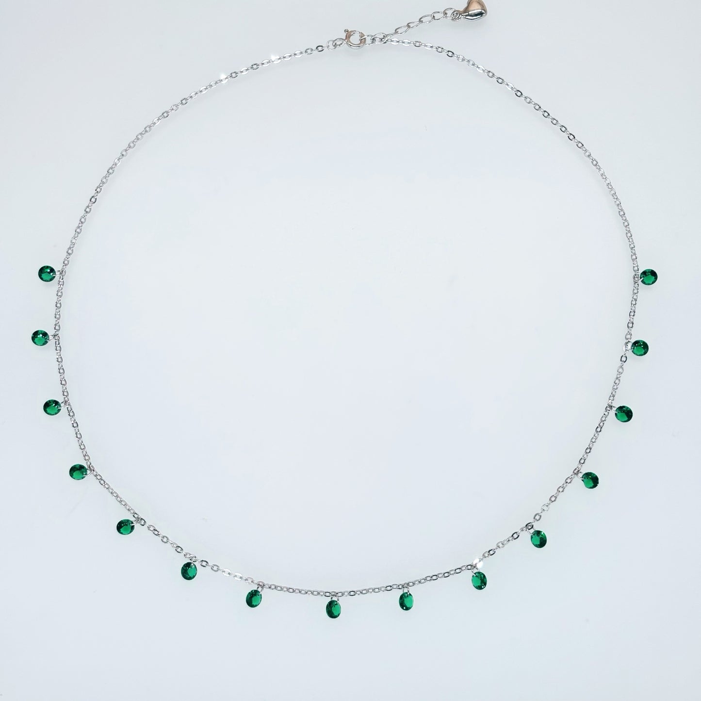 Emerald Green CZ Dangling Charm Necklace in Italian 92.5 Silver