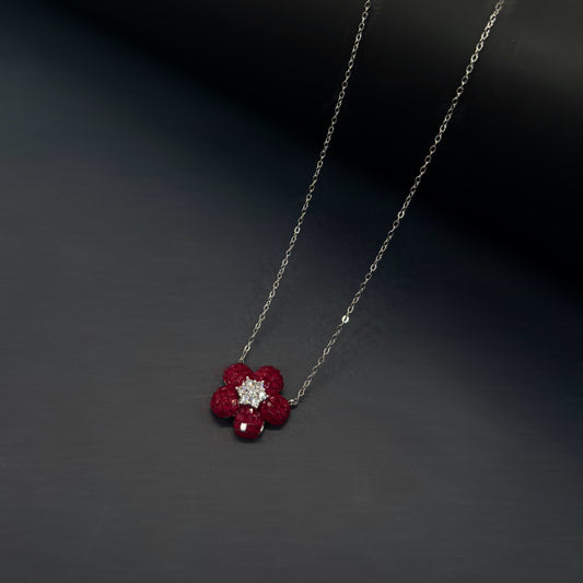 Royal Ruby Blossom Necklace in Italian 92.5 Silver