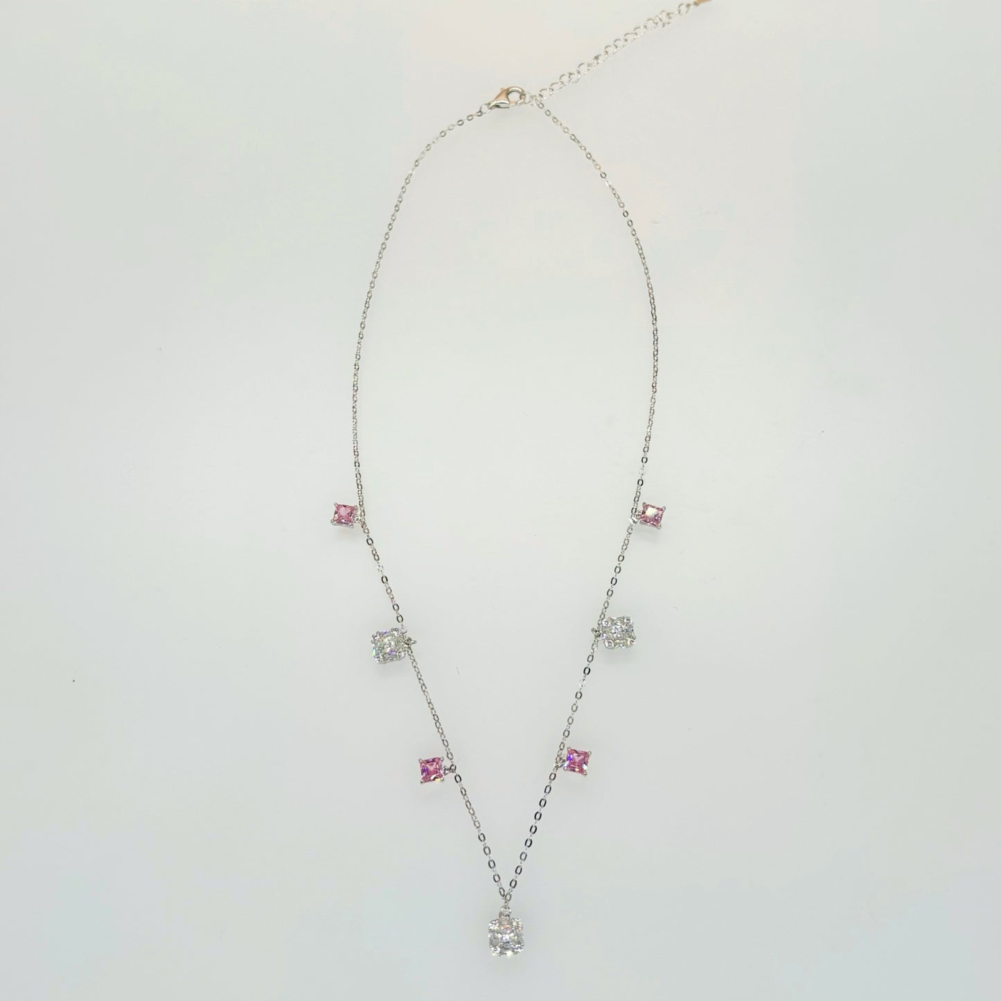 Radiant Dual-Tone Princess Cut Charm Necklace