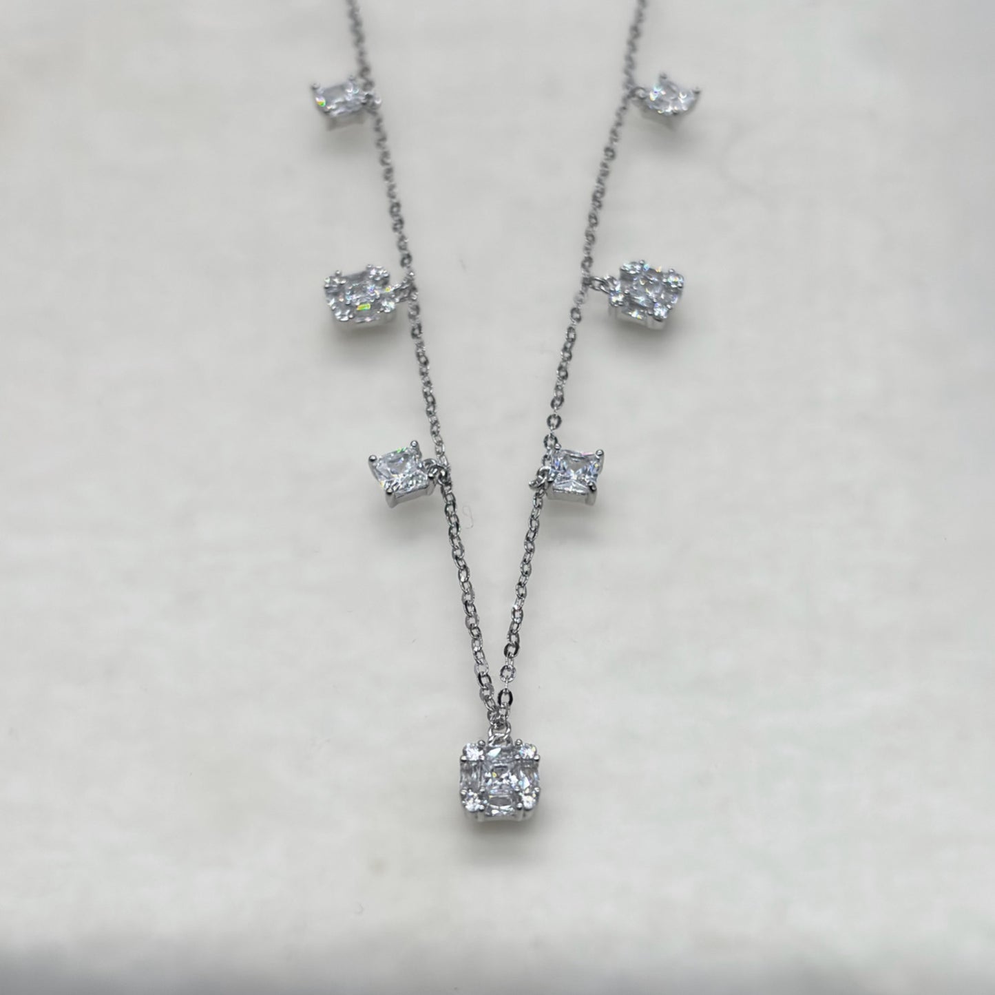 Radiant Solitaire Cascade Necklace in Italian 92.5 Silver
