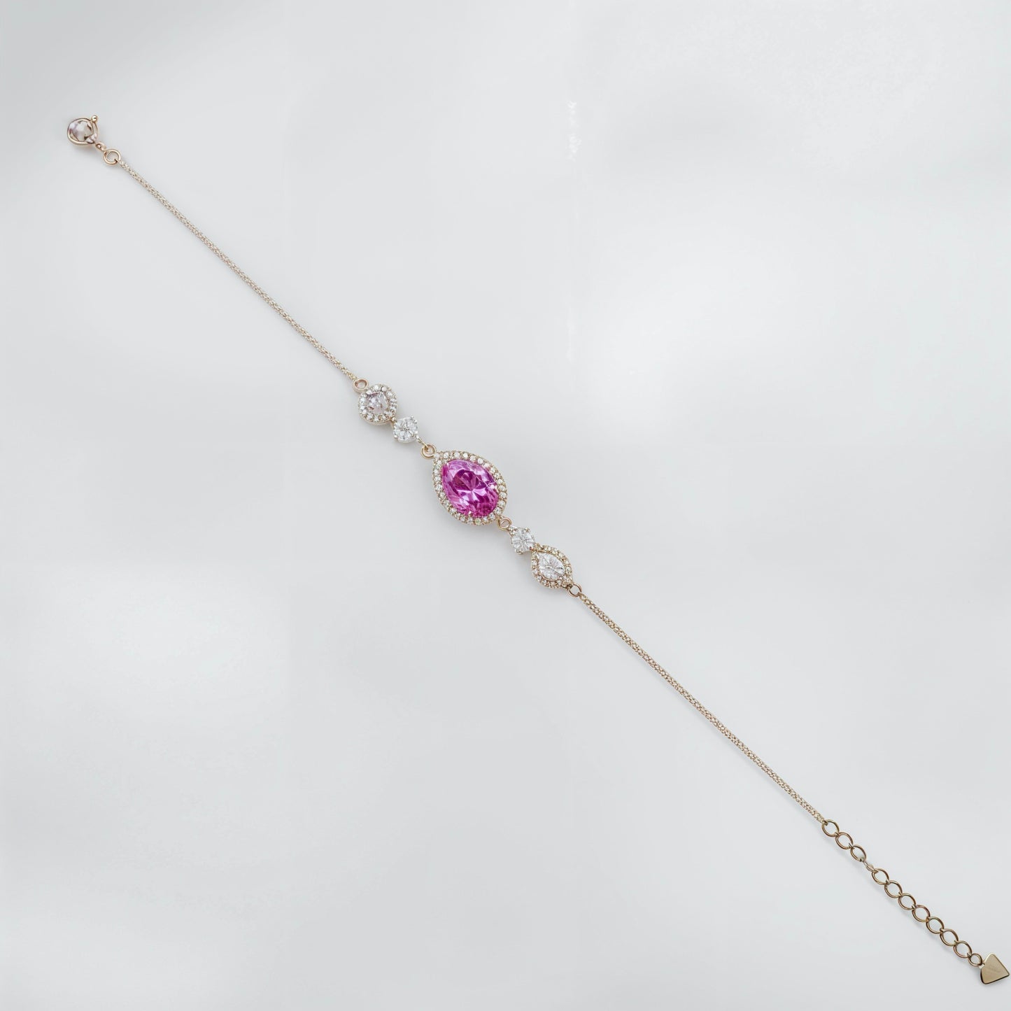 Pink Teardrop Halo CZ Bracelet in Italian 92.5 Silver