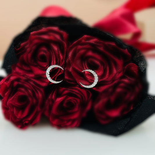 Celestial Crescent CZ Studs in Italian 92.5 Sterling Silver