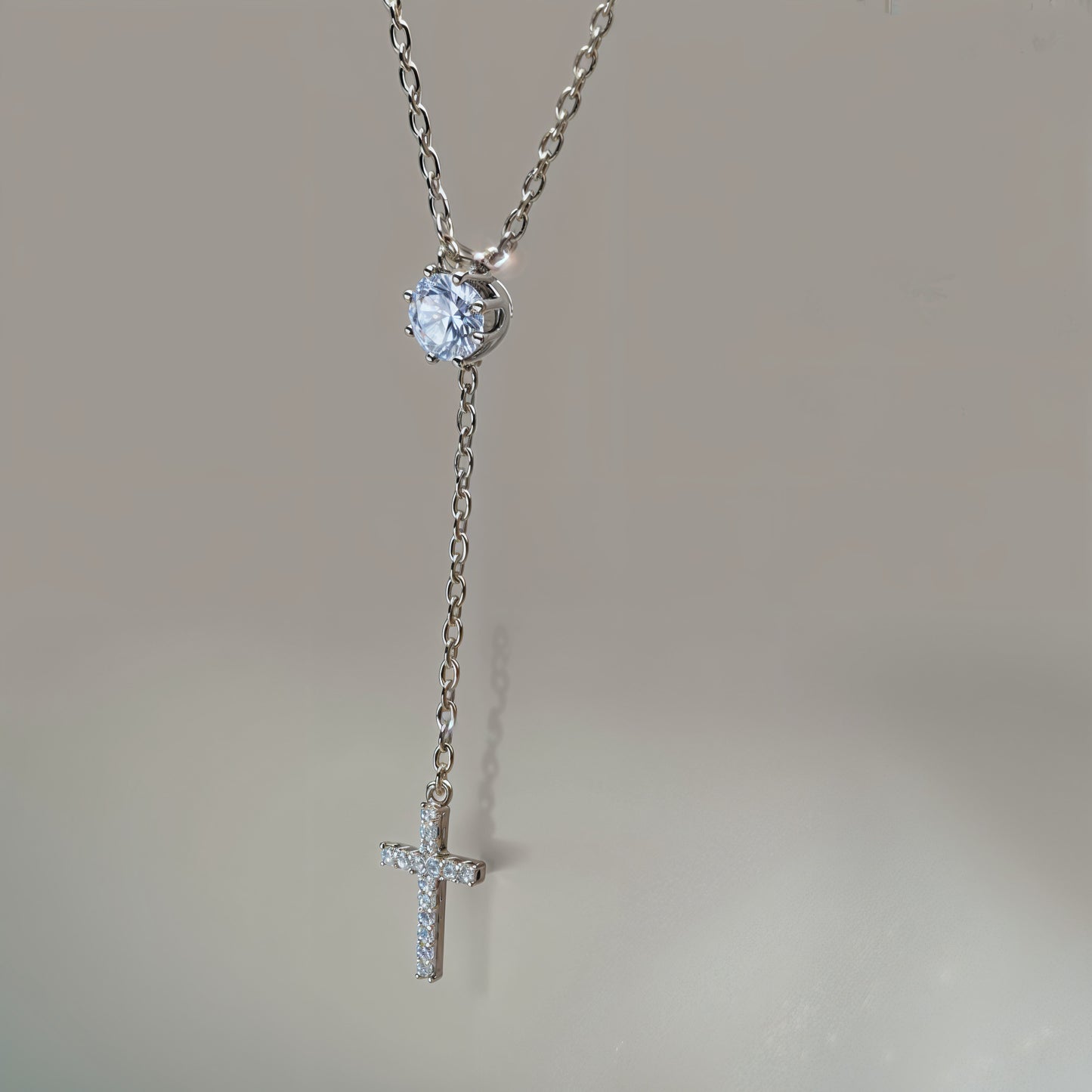 Elegant Cross Drop Necklace in Italian 92.5 Silver