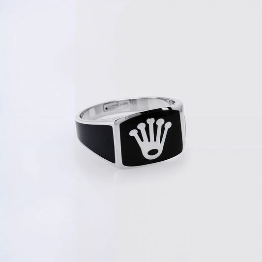 Crown Style Men’s Silver Ring with Black Onyx