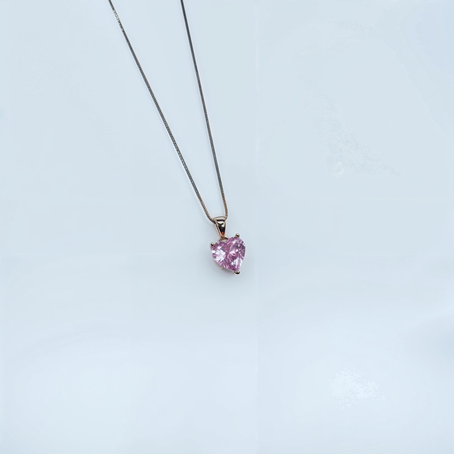 Pink Heart Solitaire Necklace in Italian 92.5 Silver