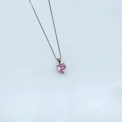 Pink Heart Solitaire Necklace in Italian 92.5 Silver
