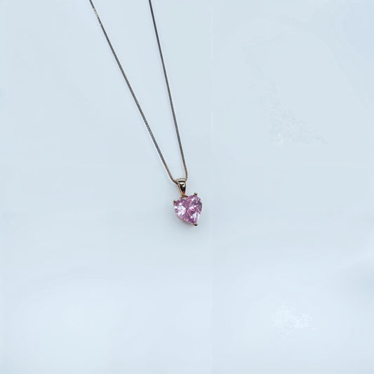Pink Heart Solitaire Necklace in Italian 92.5 Silver