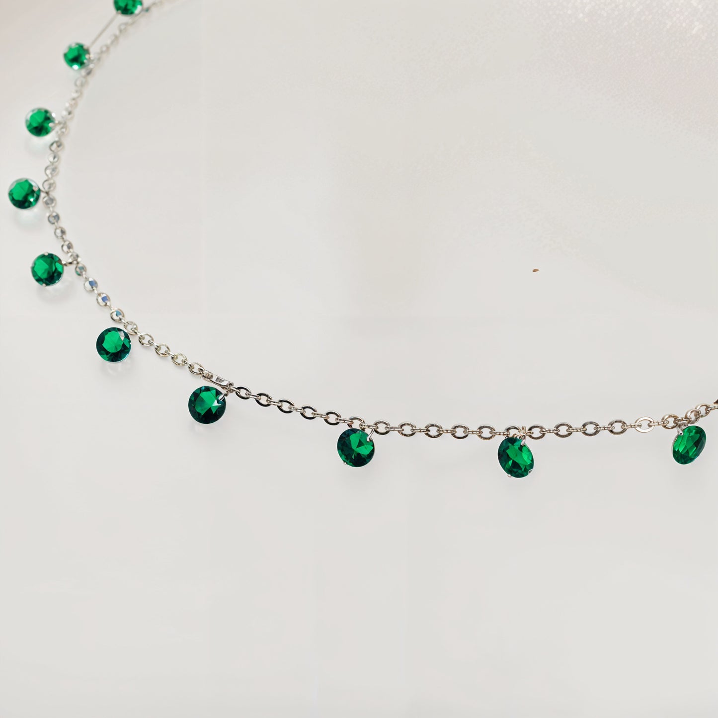 Emerald Green CZ Dangling Charm Necklace in Italian 92.5 Silver