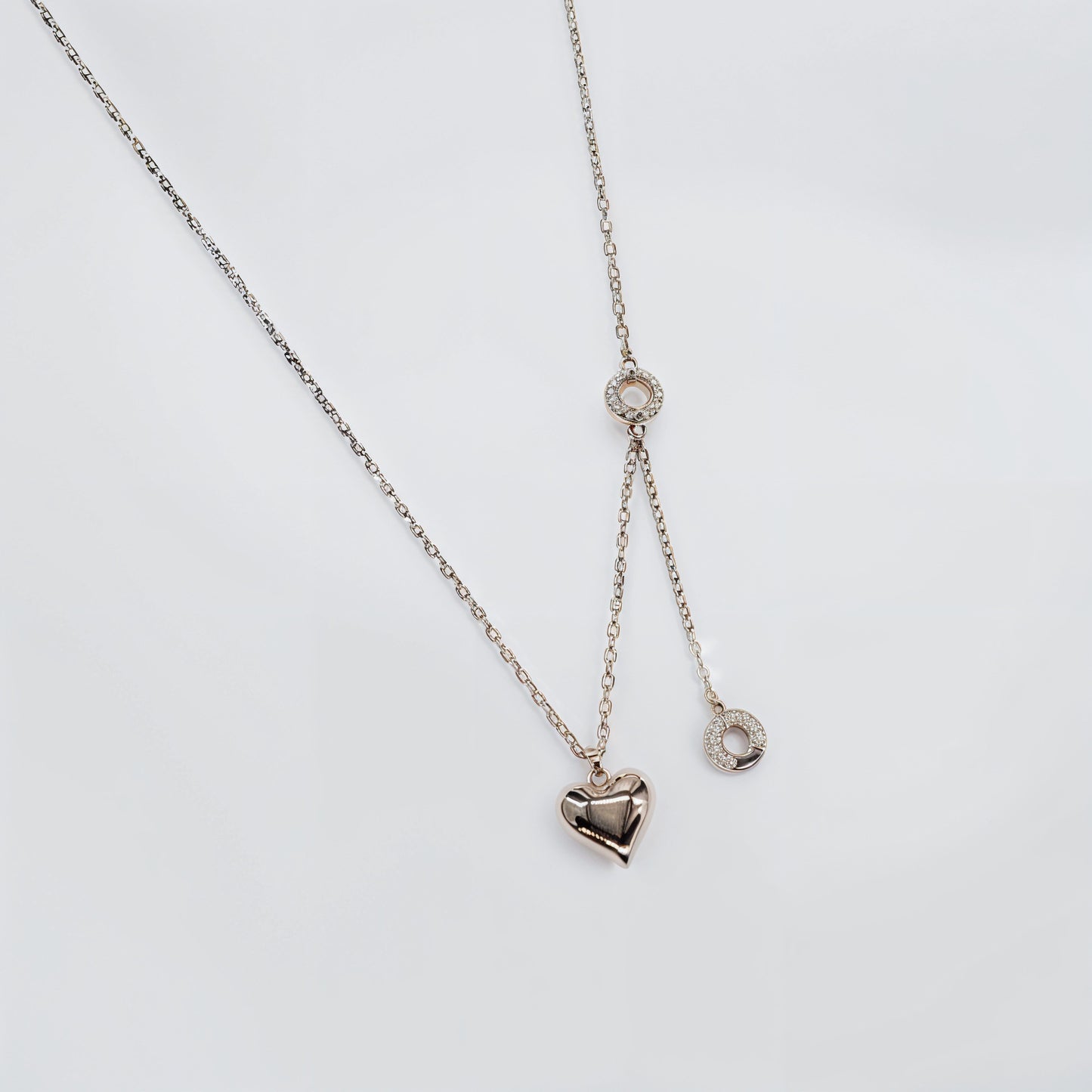 Heart & Circle Drop Necklace in Italian 92.5 Silver