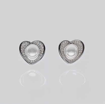 Eternal Pearl Hearts – Italian 92.5 Silver CZ Stud Earrings”