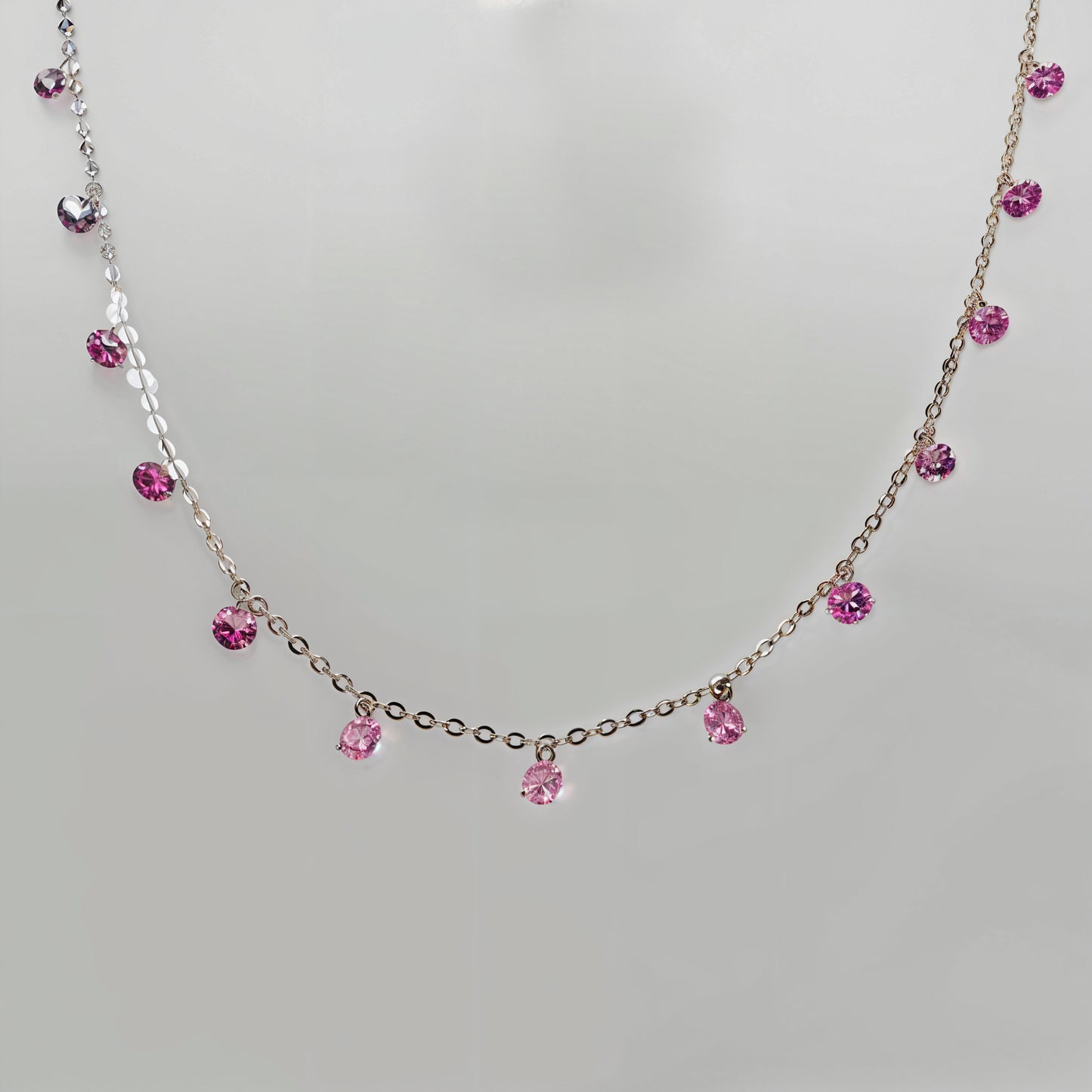 Pink CZ Dangling Charm Necklace in Italian 92.5 Silver