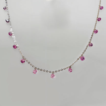 Pink CZ Dangling Charm Necklace in Italian 92.5 Silver