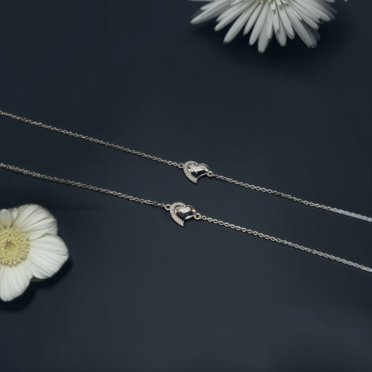 Elite Heart Charm Anklet in Italian 92.5 Silver