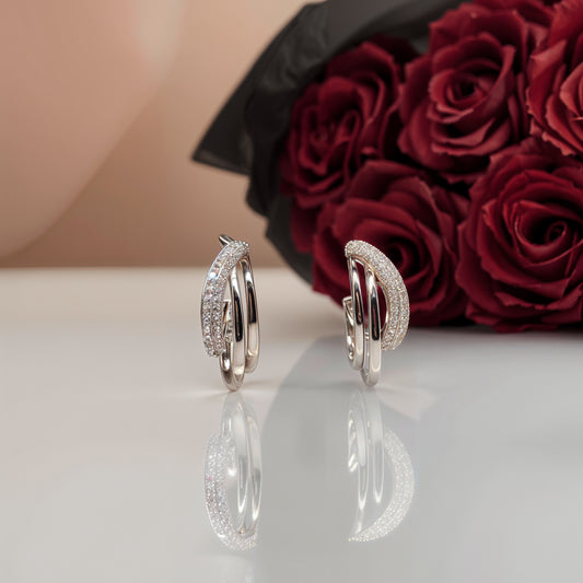Radiant Dual-Band Pavé Hoop Earrings in Italian 92.5 Silver