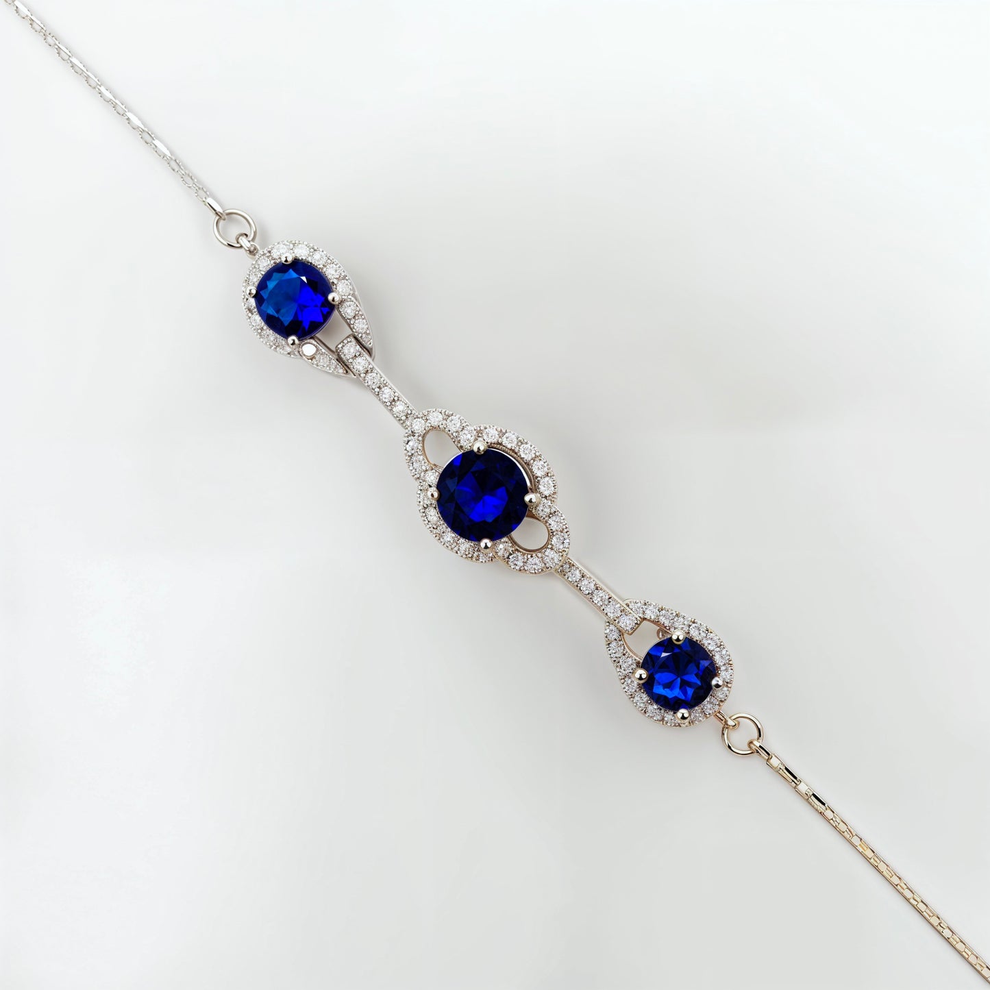 Royal Sapphire Halo Luxury Bracelet in Italian 92.5 Silver