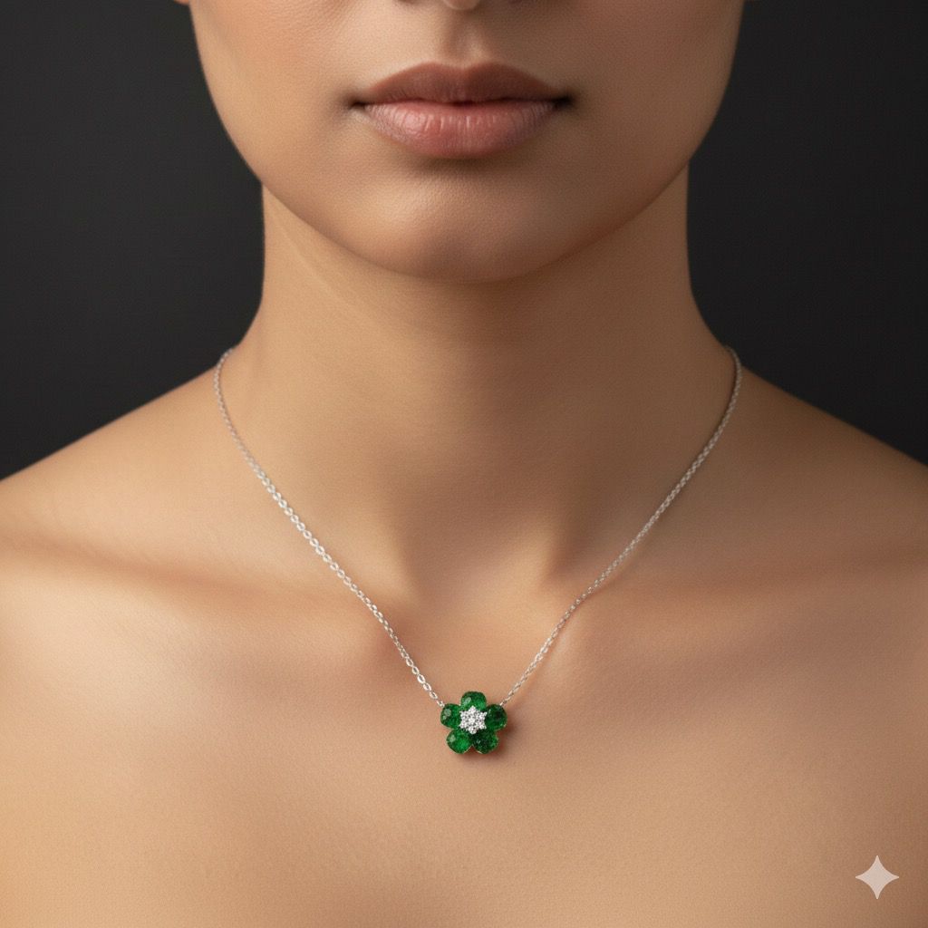 Emerald Blossom Elegance Necklace – Italian 92.5 Silver