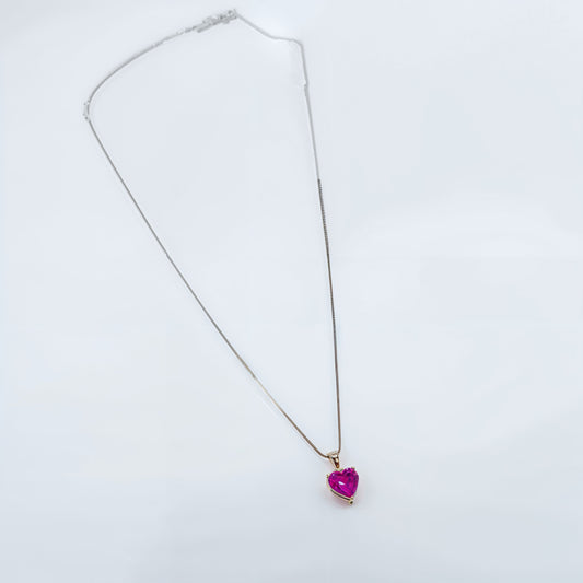 Pink Heart Solitaire Necklace in Italian 92.5 Silver
