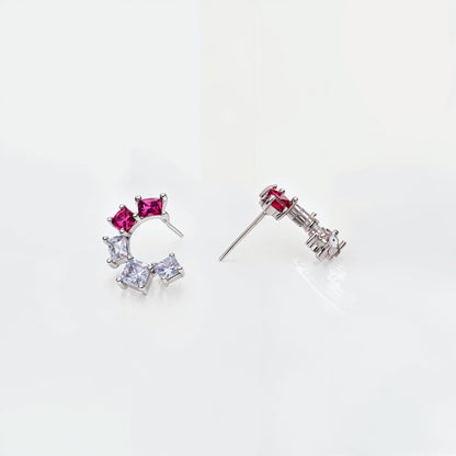 “Radiant Pink Aura Cascading CZ Cluster Earrings in Italian 92.5 Silver”