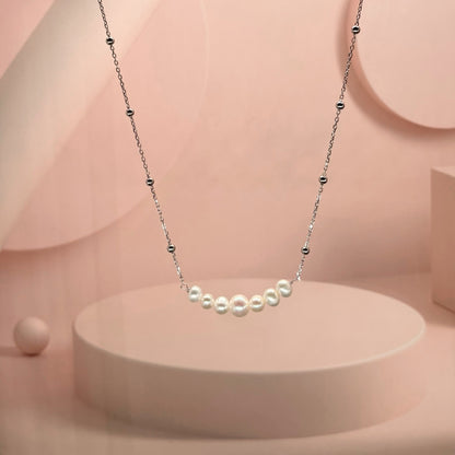 “Elegance Curve Pearl Necklace in Italian 92.5 Silver”