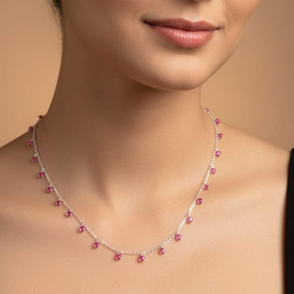 Pink CZ Dangling Charm Necklace in Italian 92.5 Silver