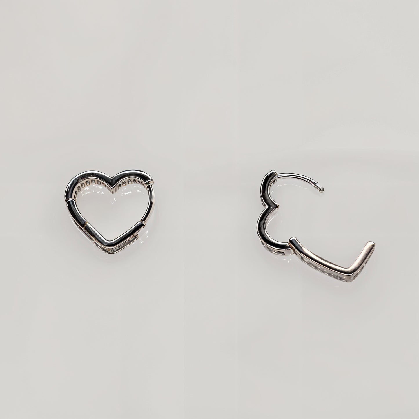 “Radiant Baguette Heart Hoop Earrings in Italian 92.5 Silver”