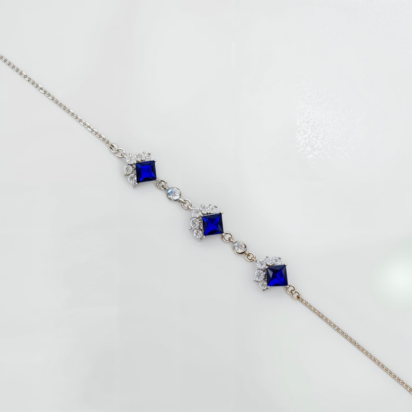 Royal Sapphire Square-Cut CZ Bracelet in Italian 92.5 Silver