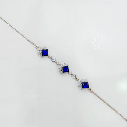 Royal Sapphire Square-Cut CZ Bracelet in Italian 92.5 Silver