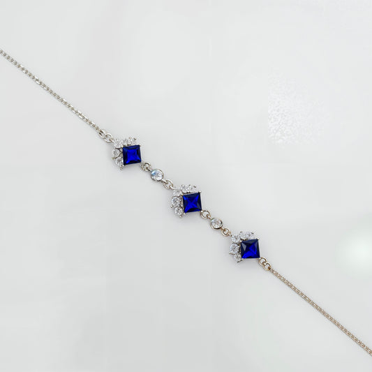 Royal Sapphire Square-Cut CZ Bracelet in Italian 92.5 Silver