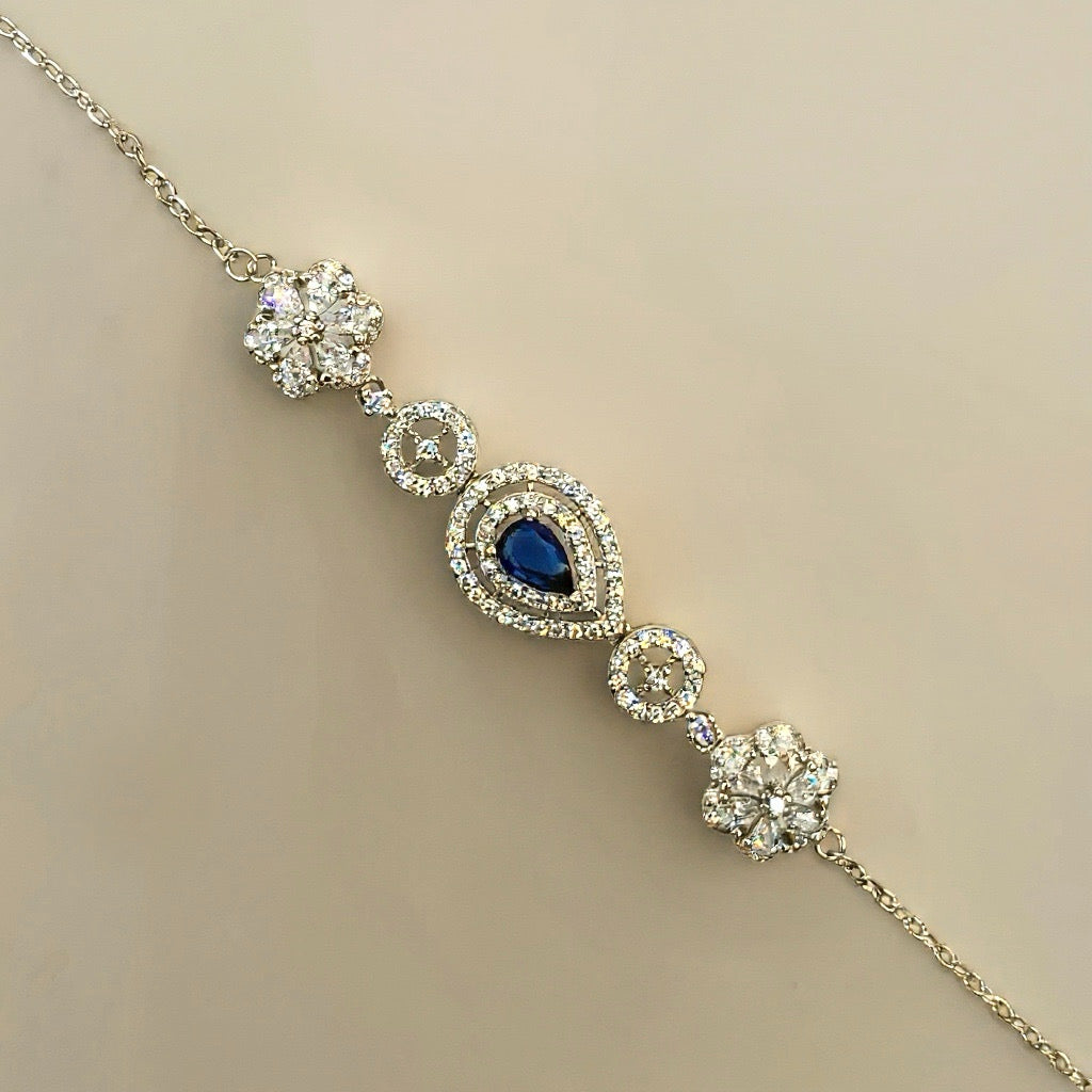 Royal Sapphire Droplet Halo Bracelet in Italian 92.5 Silver