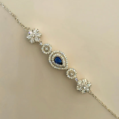Royal Sapphire Droplet Halo Bracelet in Italian 92.5 Silver